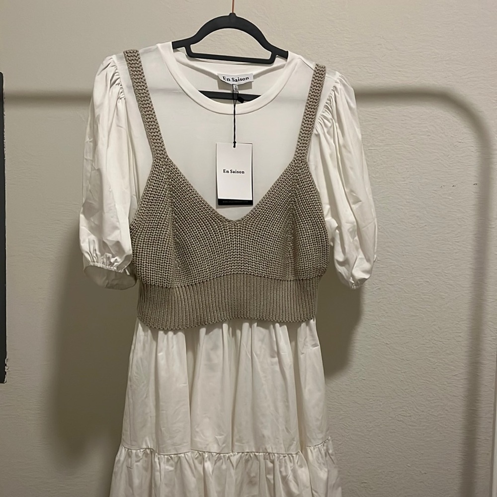 White flowy dress with crochet bralette